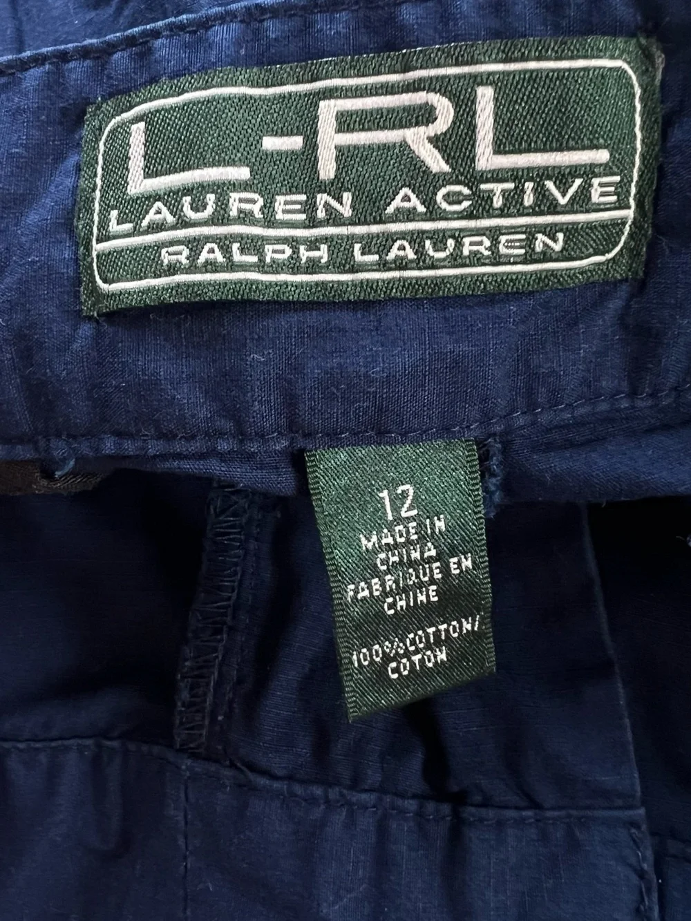 Lauren Ralph Lauren Navy Blue Belted Utility Cargo Shorts Coastal Preppy SZ 12